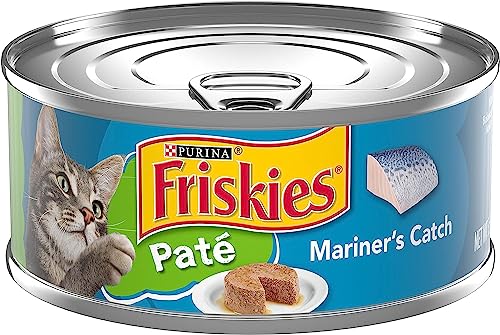  Purina Friskies Wet Cat Food Pate, Mariner’s Catch Pate, Made With Real Fish, Canned Wet Cat Food For Adult Cats & Kittens, 5.5 Ounce Can (Pack Of 24)