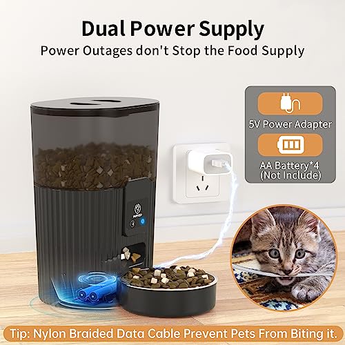  PAPIFEED Automatic Cat Feeders With APP: WiFi Pet Dry Food Dispenser Compatible With Alexa & Echo,Smart Timed Auto Cat Feeder With Anti-bite Power Cord For Cats, Dogs,Up To 10 Meals Per Day(15 Cup)
