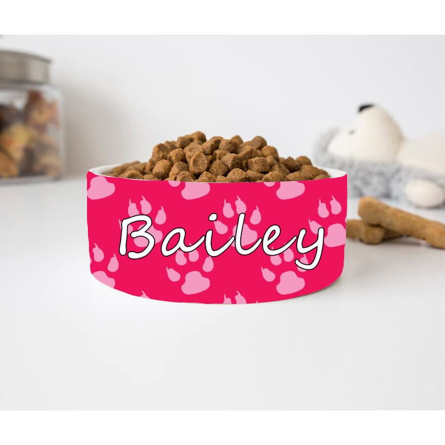 GENERIC Personalized Pink Dog Paw Print Bowl, Dog Name Bowl, Gift For Pets, Ceramic Pet Bowl