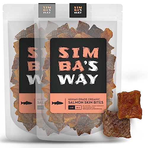  SIMBA'S WAY - Salmon Skin Bites Dog And Cat Treats, Organic Human Grade, Single Ingredient, All Natural, Grain-Free, No Preservatives, Made In The USA. [ 3 .oz ] [ 2 Pack ]