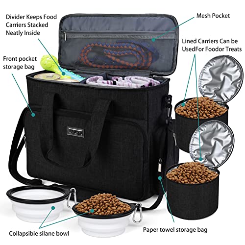 BAGLHER Dog Travel Bag, Airline Approved Pet Tote Organizer With Multi-Function Pockets,2X Food Storage Containers And 2X Collapsible Dog Bowls,Perfect Weekend Pet Travel Set For Dog, Cat Black
