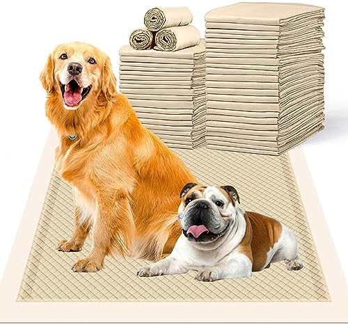  MIZOK Bamboo Dog Pads Odor Eliminating 30x36in XXL Dog Training Pads, 10 Cups Super Absorbent Leak-Proof Dog Pee Pads With Adhesive Tabs, Disposable Beige Color (30 Counts)