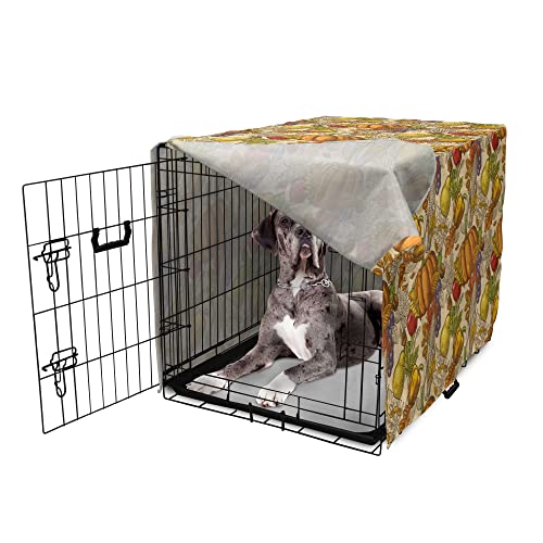  Lunarable Harvest Dog Crate Cover, Happy Thanksgiving Food Pumpkin Tomato Corn Pepper Maple Leaf Acorn Cooking Theme, Easy To Use Pet Kennel Cover For Small Dogs Puppies Kittens, 48 Inch, Multicolor