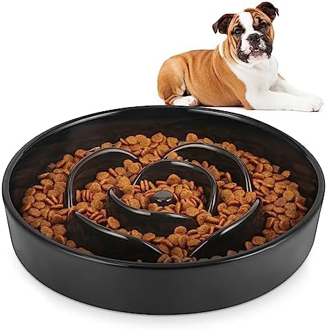  Sted Slow Feeder Dog Bowls Ceramic, 2.5 Cups Slow Feeder Dog Bowls Small Medium Breed, Dog Food Bowls, Heavy Premium Ceramic Dog Bowls, Help Dog Slow Down Eating, Diameter 8.6 In & Tall 1.6 In, Black