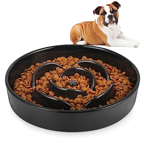  Sted Slow Feeder Dog Bowls Ceramic, 2.5 Cups Slow Feeder Dog Bowls Small Medium Breed, Dog Food Bowls, Heavy Premium Ceramic Dog Bowls, Help Dog Slow Down Eating, Diameter 8.6 In & Tall 1.6 In, Black