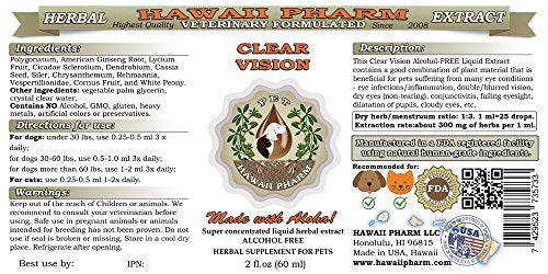  HawaiiPharm Clear Vision, Veterinary Natural Alcohol-Free Liquid Extract, Pet Herbal Supplement 2 Oz