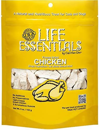  LIFE ESSENTIALS BY CAT-MAN-DOO All Natural Freeze Dried Chicken For Dogs & Cats - No Fillers, Preservatives, Or Additives - Grain Free Tasty Treat - 5 Oz Bag - Made In USA