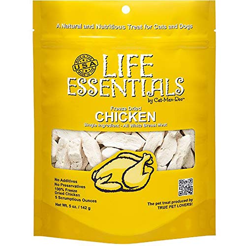  LIFE ESSENTIALS BY CAT-MAN-DOO All Natural Freeze Dried Chicken For Dogs & Cats - No Fillers, Preservatives, Or Additives - Grain Free Tasty Treat - 5 Oz Bag - Made In USA