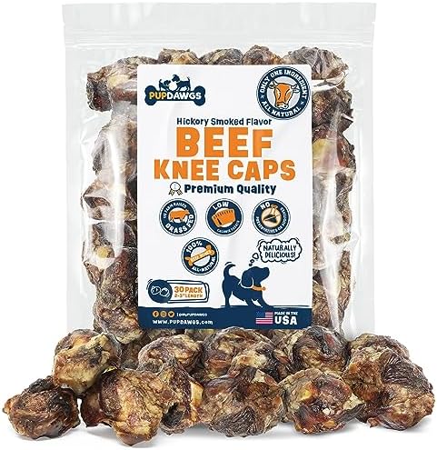  PUPDAWGS Single Ingredient Dog Bone Made In USA - Beef Knee Caps - 100% Natural Dog Bones For Aggressive Chewers - From USDA Inspected Beef - Hickory Smoked - Individually Wrapped (3 Piece Pack)