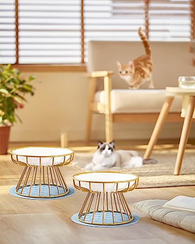  Dorakitten 2Pcs Cat Bowl, Ceramic Raised Cat Food Bowl, Elevated Pet Bowl,Anti Vomiting Cat Feeding Bowl, Non Slip Cat Dish, Protect Pet's Spine Make Cats Feel Comfortable, Dishwasher Safe1