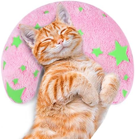  POMESEA Pet Pillow For Dogs, Glow In The Dark Soft Dog Neck Pillow, U-Shaped Pillow For Cat And Dog, Machine Washable Pet Calming Toy, Joint Relief Sleeping Improve For Pets (Pink)