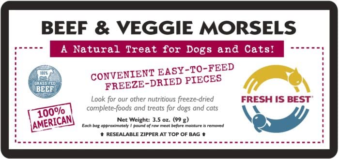  Fresh Is Best - Freeze Dried Healthy Raw Meat Treats For Dogs & Cats - Beef & Veggie Morsels