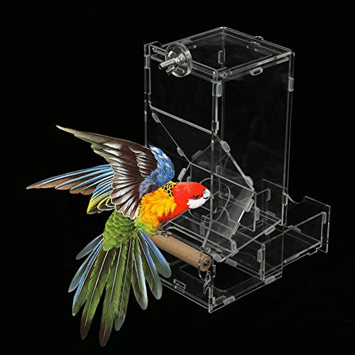  Furnoor Cage Food Feeder, 1pc Transparent Acrylic Automatic Pet Parrots Birds Seeds Feeder For Quadrate Cage(L Single Type)