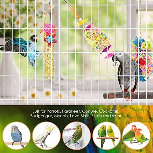  JYDQM 4PCS Bird Toy Parrot Perches Stand Hanging Bamboo Woven Cage Accessories With Rattan Ball Shredder Foraging Swing Toy For Parrot