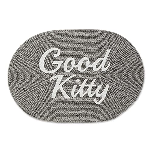  Bone Dry DII Braided Pet Mat Collection 100% Cotton, Oval Shape, Gray Good Kitty