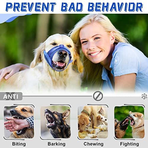  GoGoPaw Dog Muzzle Soft Air Mesh Muzzle For Large Dogs, Adjustable Pet Muzzle For Small Medium Dogs To Drink Freely, Breathable Reflective Muzzle For Dogs To Prevent Biting Barking(Blue,XL)