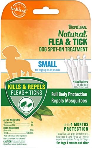  TropiClean Natural Flea & Tick Spot On Treatment For Medium Dogs 35 To 75 Lbs.