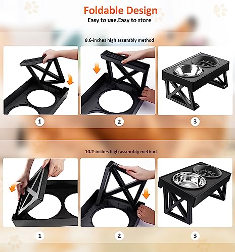  MAMI&BABI Elevated Dog Bowls, 3 Adjustable Heights Raised Dog Food Bowl Feeding Stand For Large Dogs, Non-Slip Slow Feeder And Deep Water Bowl Station For Medium Small Cats Pets