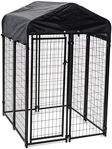  Lucky Dog 60544 Uptown Spacious 4' X 4' X 6' Heavy Duty Welded Wire Outdoor Dog Kennel With Water Resistant Cover, Black