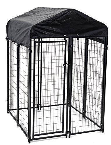  Lucky Dog 60544 Uptown Spacious 4' X 4' X 6' Heavy Duty Welded Wire Outdoor Dog Kennel With Water Resistant Cover, Black