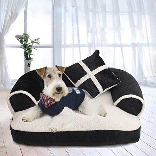  Big Incisors Small Dog Mats Food And Water, Luxury Comfortable Pet Sofa Warm Soft Velvet Large Dog Bed Puppy House Kennel Cozy Cat Nest Sleepping Mat Cushion Pet Bedding-Black-60x40x11cm
