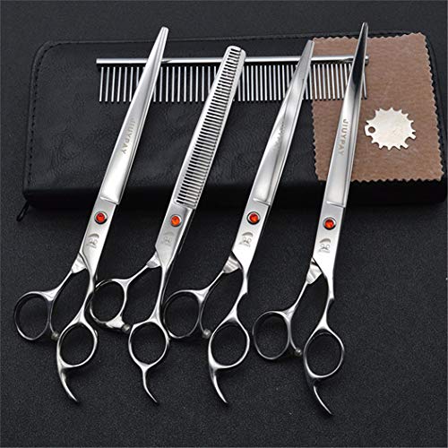  Professional 8.0 Inch Hairdressing Scissors Set Pet Hair Cutting Premium 440C Steel Kit Straight & Thinning & Curved Shears 5 Pcs Elbow Set For Cat Dog And More Pets Clean Grooming Tool(Multicolor),B