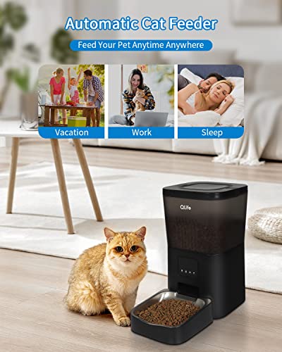  QLIFE Automatic Cat Dog Feeder: Dry Food Dispenser For Dog, Auto Pet Feeder, Portion Control Automatic Dog Feeder (Black WiFi, 4L)