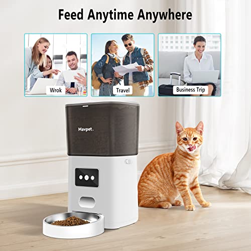  6L Automatic Cat Feeder, 2.4G WiFi Smart Dry Food Dispenser, Detachable Pet Feeder With Two Stainless Steel Bowls & Meal Splitter, APP Control, 10s Voice Recording, Up To 15 Meals Per Day