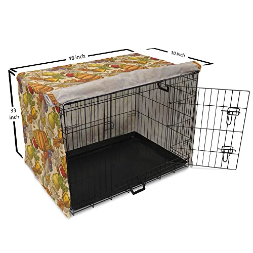  Lunarable Harvest Dog Crate Cover, Happy Thanksgiving Food Pumpkin Tomato Corn Pepper Maple Leaf Acorn Cooking Theme, Easy To Use Pet Kennel Cover For Small Dogs Puppies Kittens, 48 Inch, Multicolor