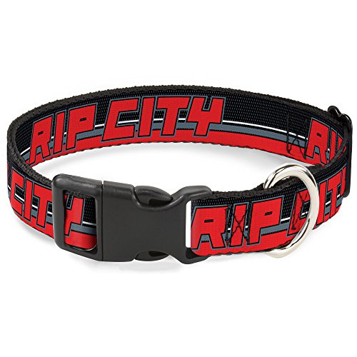  Buckle-Down 15-26" Rip City/Stripe/Mesh Black/Gray/Red Plastic Clip Collar, Large