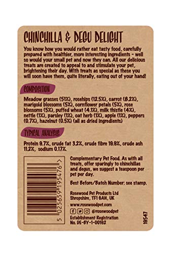  Rosewood Naturals Chinchilla & Degu Delight, Small Animal Treats, 150g