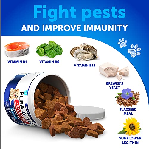  Flea And Tick Prevention For Dogs Chewables - Made In USA - Natural Flea And Tick Supplement For Dogs - Oral Flea Pills For Dogs - Pest Defense - All Breeds And Ages