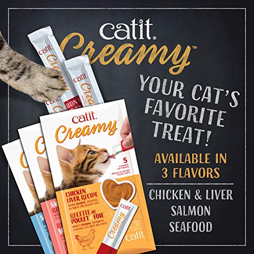  Catit Creamy Lickable Cat Treat, Healthy Cat Treat, Salmon, 30 Pack