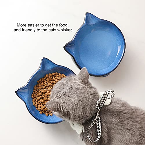  Nihow Ceramic Basic Cat Bowls: 6.25 Inch Cat Bowl For Food & Water - Food Grade Cat Dish For Large-Sized Cat/Medium-Sized Dog - Microwave & Dishwasher Safe -Elegant Blue & Black (8.5 OZ /1 PC)
