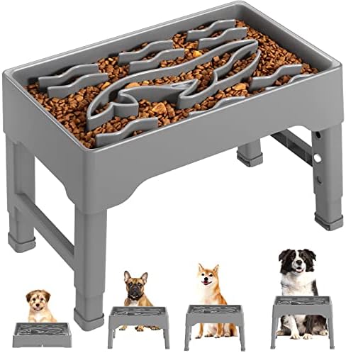  Tivray Elevated Slow Feeder Dog Bowls For Large Dogs, 2.2L Large Capacity Raised Slow Feeder Dog Bowls With 4 Adjustable Heights, Non-Slip Dog Food Bowl Stand Slow Eating Bowl Prevents Choking, Black