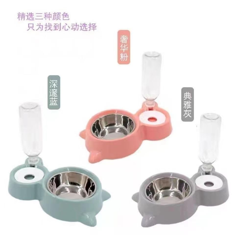  Pet Cat Food Bowl Dog Food Bowl Automatic Water Feeder Small And Medium-Sized Pet Bowl Stainless Steel Rice Bowl Pet Supplies (Blue)