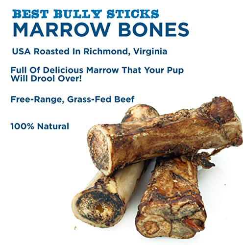  Best Bully Sticks Large Marrow Bones For Dogs - USA Baked And Packaged - Grass-Fed Beef Long-Lasting Big 5-6" Dog Bones - 3 Pack