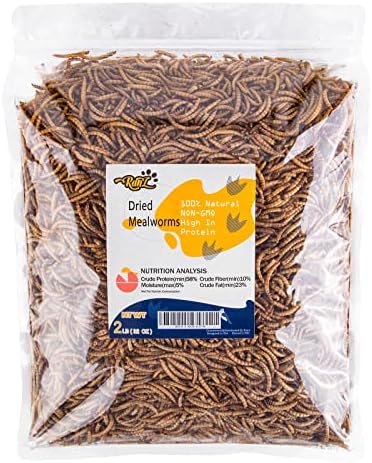  RANZ 5LBS Bulk Non-GMO Dried Mealworms For Chickens, High In Protein Mealworm Treats, Best For Wild Birds, Ducks, Hens, Fish, Turtle, Hedgehog, Hamster, Reptiles & Amphibian.