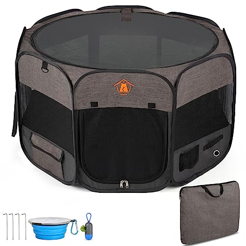  Ebyte Portable Foldable Pet Playpen/Dog Playpen For Small Dogs/Dog Enclosure/Cat Play Pen For Indoors Or Outdoor/Kennel/Tent/Free Travel Bowl+Carrying Case/with Removable Shade Cover (Brown)