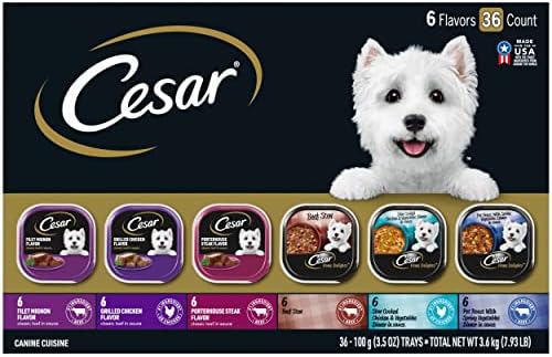  CESAR Adult Soft Wet Dog Food Steak Lovers Variety Pack With Real Meat, (36) 3.5 Oz. Trays