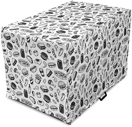  Lunarable Soda Dog Crate Cover, Fast Food Burger Pizza Hot Dog Junk Unhealthy Meal Menu Wings Restaurant, Easy To Use Pet Kennel Cover For Small Dogs Puppies Kittens, 42 Inch, Charcoal Grey And White