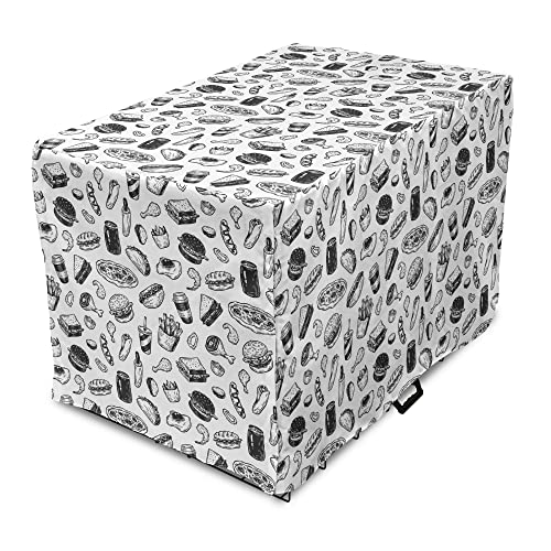  Lunarable Soda Dog Crate Cover, Fast Food Burger Pizza Hot Dog Junk Unhealthy Meal Menu Wings Restaurant, Easy To Use Pet Kennel Cover For Small Dogs Puppies Kittens, 42 Inch, Charcoal Grey And White
