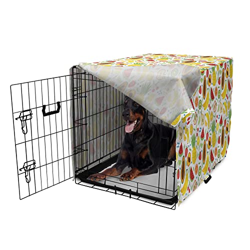  Lunarable Tropical Dog Crate Cover, Colorful Cartoon Fruits Papaya Banana And Pineapple Ornamental Exotic Food Design, Easy To Use Pet Kennel Cover For Small Dogs Puppies Kittens, 42 Inch, Multicolor
