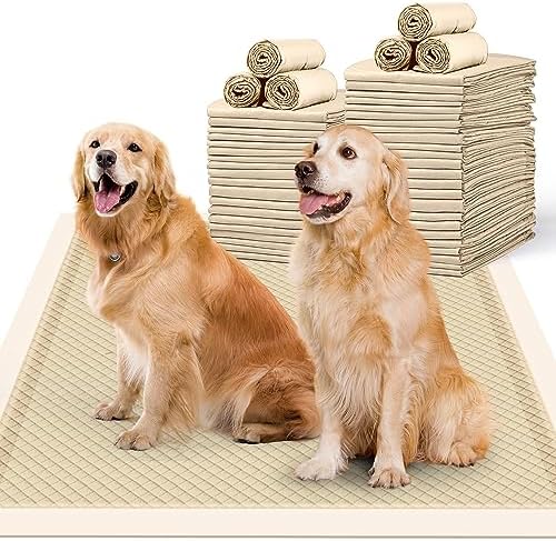  MIZOK Bamboo Dog Pads Odor Eliminating 30x36in XXL Dog Training Pads, 10 Cups Super Absorbent Leak-Proof Dog Pee Pads With Adhesive Tabs, Disposable Beige Color (30 Counts)
