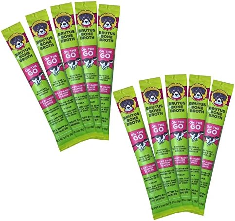  Brutus Instant Vegetable Broth For Dogs & Cats | Natural W/Omegas & Turmeric For Healthy Coat & Skin |Made In USA | Human Grade | Hydrating Dog Food Topper, Gravy, & Treat Vegan Salmon 10-pk
