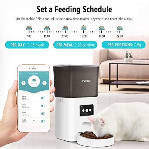  6L Automatic Cat Feeder, 2.4G WiFi Smart Dry Food Dispenser, Detachable Pet Feeder With Two Stainless Steel Bowls & Meal Splitter, APP Control, 10s Voice Recording, Up To 15 Meals Per Day