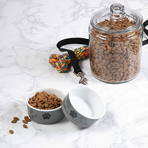  Bone Dry Ceramic Pet Bowls, Microwave & Dishwasher Safe Non-Slip Bottom For Secure Feeding With Less Mess, Small Bowl Set, 4.25x2, Gray/Black, 2 Count