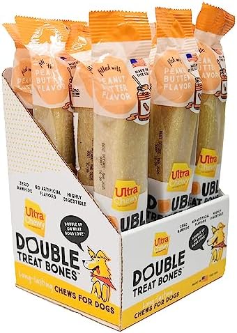  Ultra Chewy Naturals Dog Treats Bone Made In USA Highly Digestible Irresistible Flavors Special Box With Individual Packages (Peanut Butter, 12 Count)