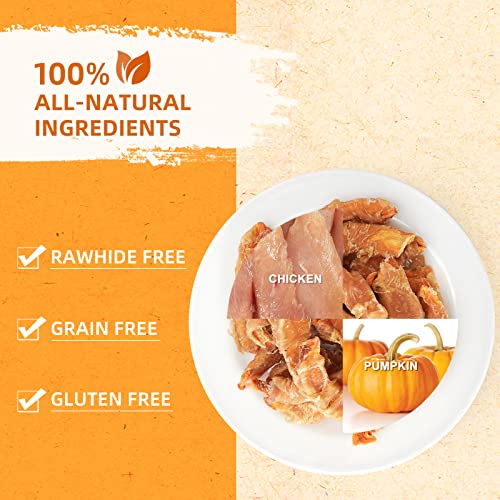  Jungle Calling Natural Chicken Wrapped Pumpkin Dog Treats, Rawhide Free Healthy Chews For Puppy, Gluten And Grain Free Dog Snacks, 11oz
