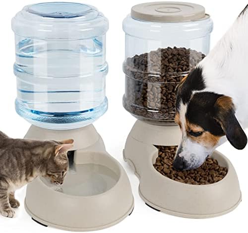  Automatic Dog Cat Feeder And Water Dispenser Set, Gravity Pet Feeding Station And Water Bowl Dispenser For Small Medium Large Pet Puppy Kitten Rabbit Bunny, 3.8L Large Capacity(Marble)